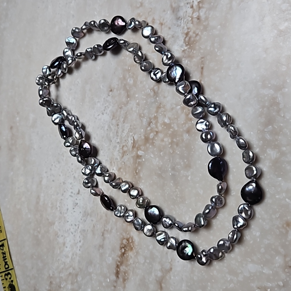 😍Honora 925 Silver & Grey Nugget & Coin Pearl Necklace😍